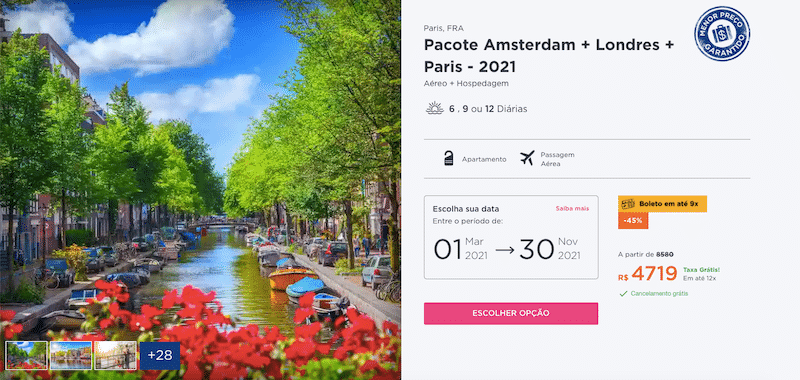 Pacote Hurb para Amsterdam, Londres e Paris