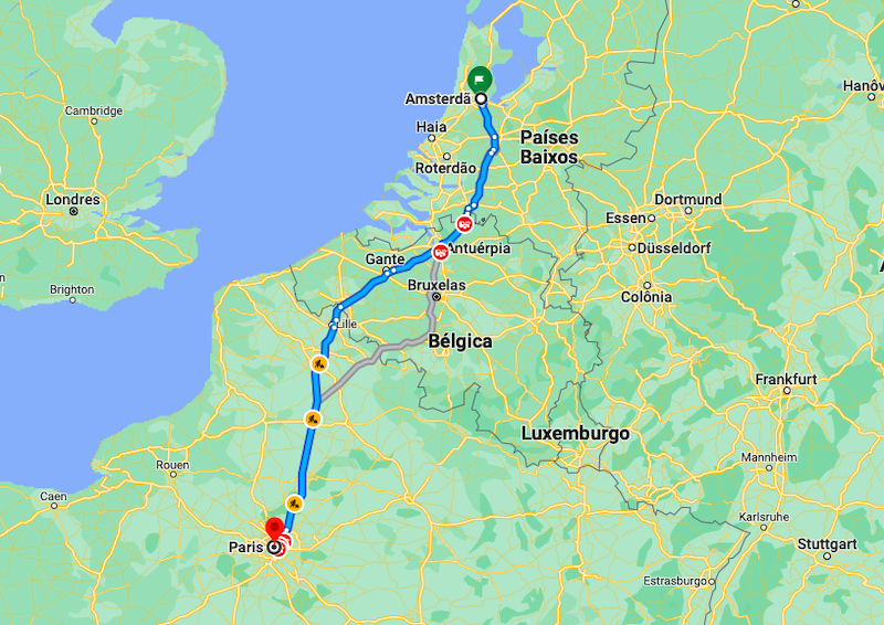 Viagem de carro de Amsterdã até Paris